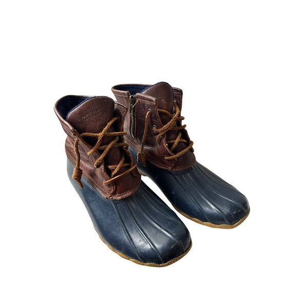 Sperry Size 9 Tan Brown Blue Rubber Hunting Duck Boots Bootie Outdoor Winter - Picture 3 of 13